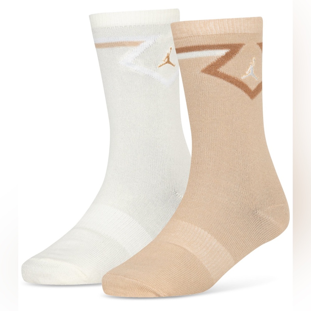 Jordan Kids Diamond Logo cushioned High Crew Socks Set of 2 cream tan size 3Y-5Y